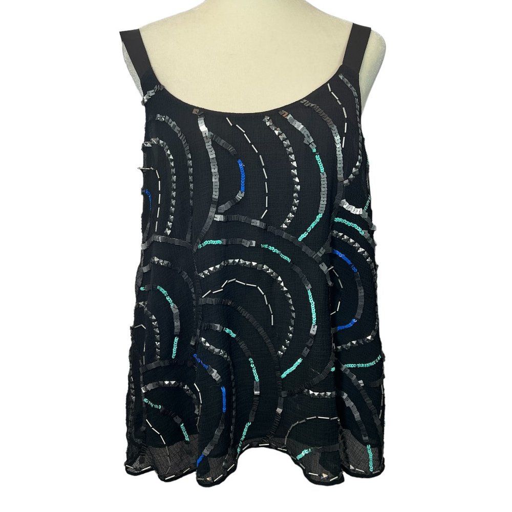 Free People Black Embellished Sleeveless Top with Grosgrain Ribbon Strap…
